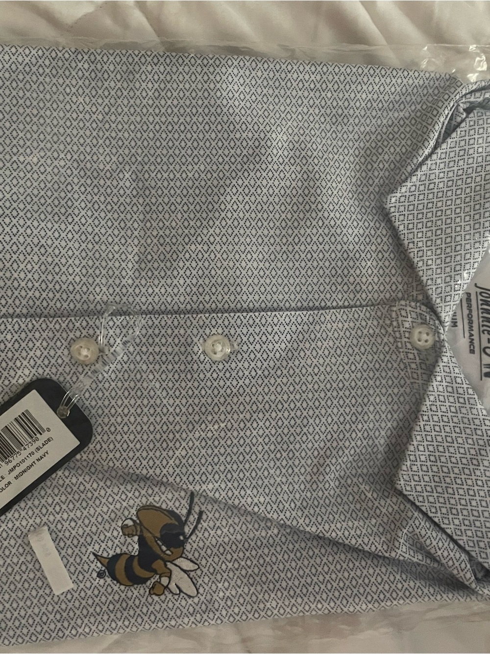 Johnnie-O Light Blue Diamond-Pattern Performance Golf Polo Georgia Tech